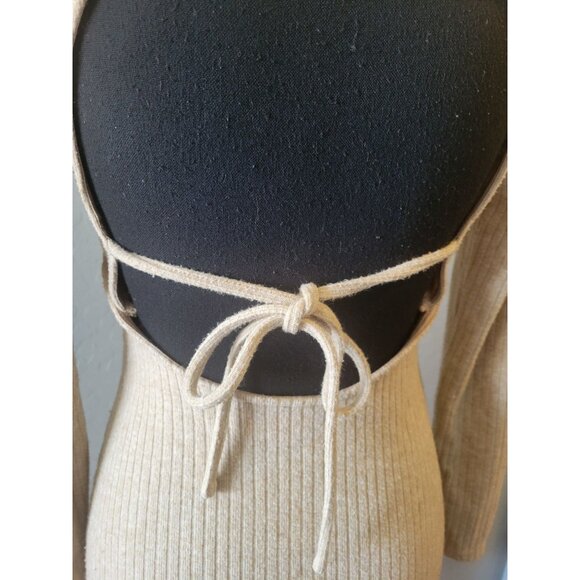 Astr Bransbury Knit Dress - Tan Ribbed Buttoned Long Sleeve Dress Size S Wedding - Picture 9 of 14